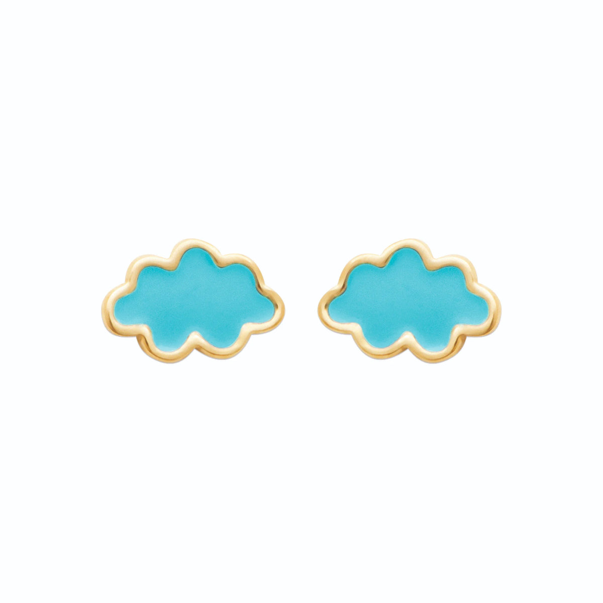 Boucles d’oreilles puces nuage bleu ciel enfant en plaqué or
