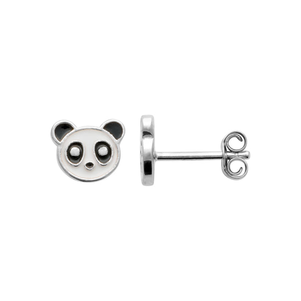 Boucles d’oreilles puces panda enfant en argent 925 rhodié, autre vue