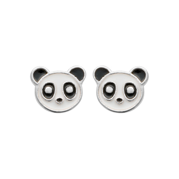 Boucles d’oreilles puces panda enfant en argent 925 rhodié
