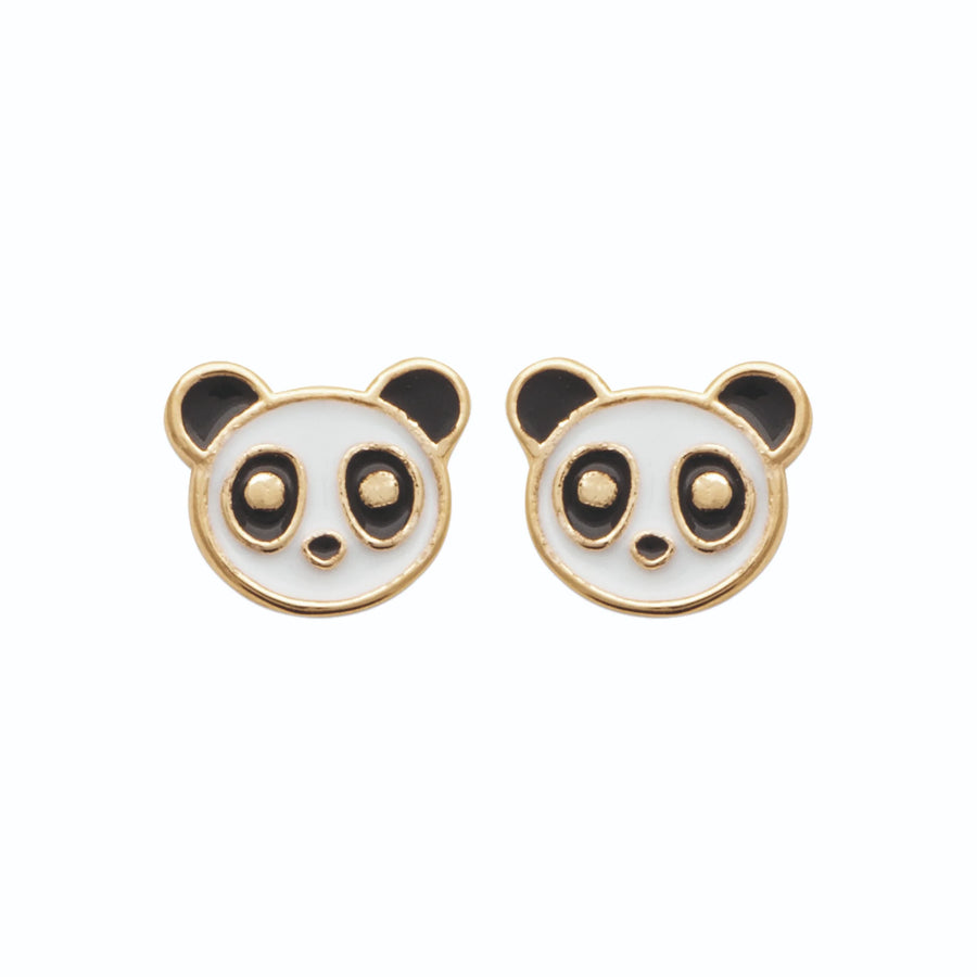 Boucles d’oreilles puces panda enfant en plaqué or, vue de face