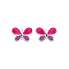 Boucles d’oreilles puces papillon rose et violet enfant en argent 925 rhodié