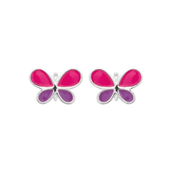 Boucles d’oreilles puces papillon rose et violet enfant en argent 925 rhodié