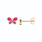 Boucles d’oreilles puces papillon rose et violet enfant en plaqué or