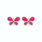 Boucles d’oreilles puces papillon rose et violet enfant en plaqué or