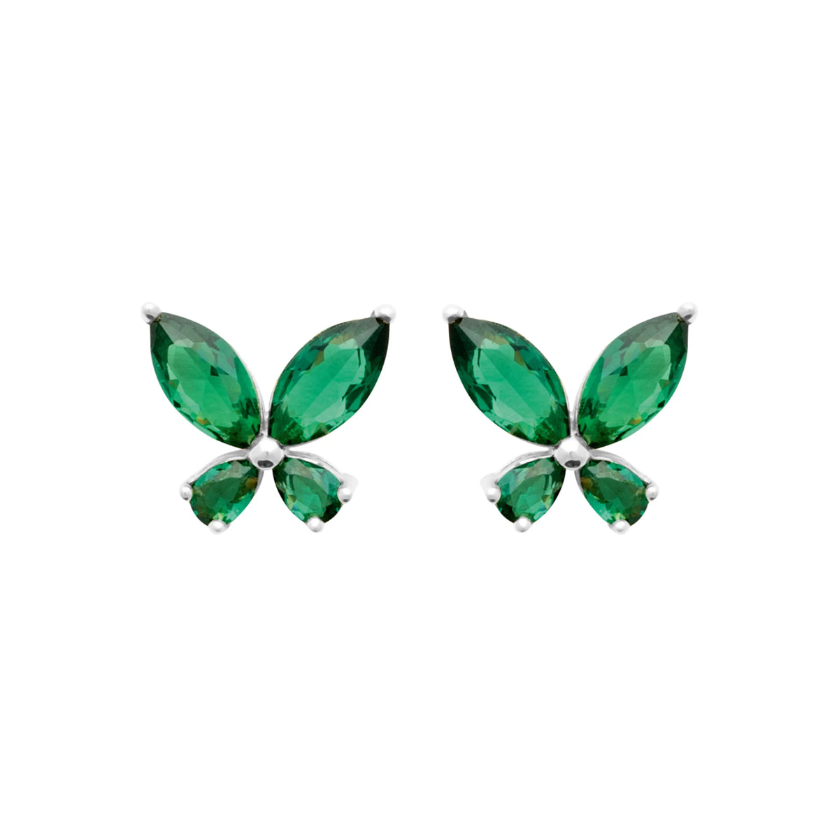 Boucles d’oreilles puces papillon vert en argent 925