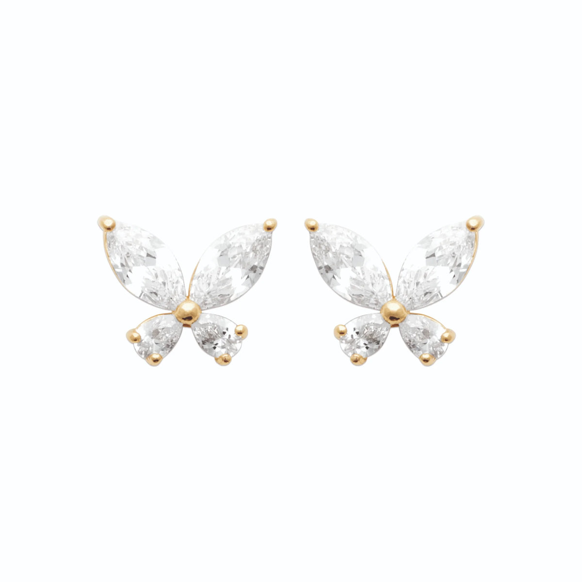 Boucles d’oreilles puces papillon zircons en plaqué or