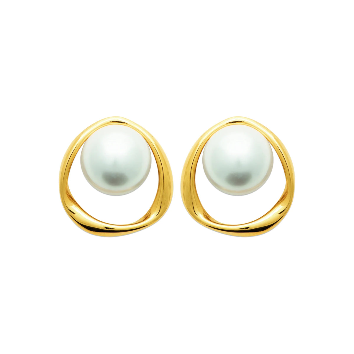 Boucles d’oreilles puces perle d’imitation dans un anneau doré en acier PVD doré