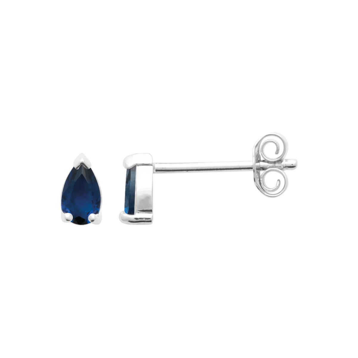 Boucles d’oreilles puces pierre bleu nuit taille poire en argent 925, vue de profil