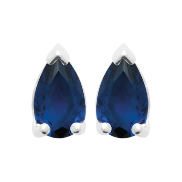 Boucles d’oreilles puces pierre bleu nuit taille poire en argent 925, vue de face