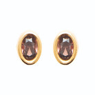 Boucles d’oreilles puces pierre ovale mauve fumé en plaqué or