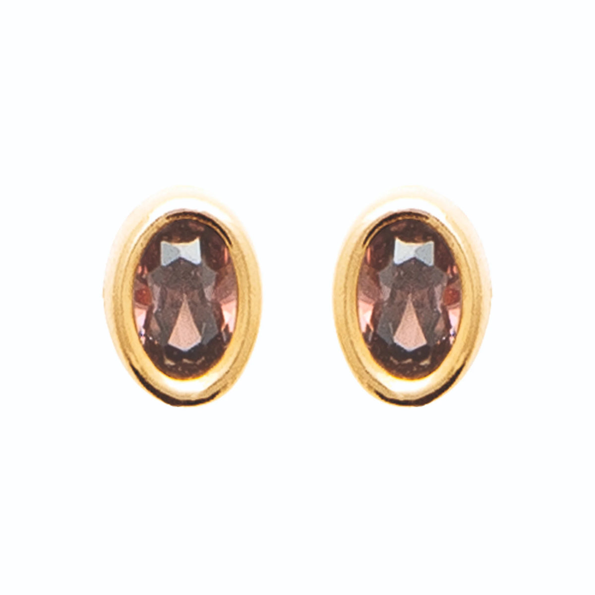 Boucles d’oreilles puces pierre ovale mauve fumé en plaqué or