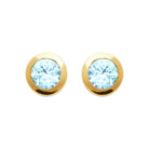 Boucles d’oreilles puces pierre ronde bleu ciel sertie clos en plaqué or