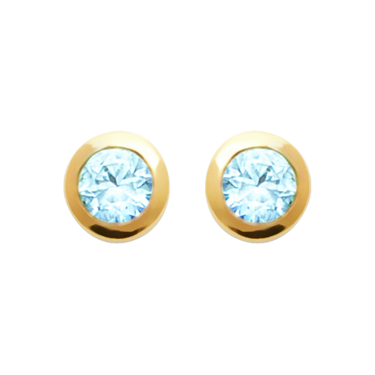 Boucles d’oreilles puces pierre ronde bleu ciel sertie clos en plaqué or
