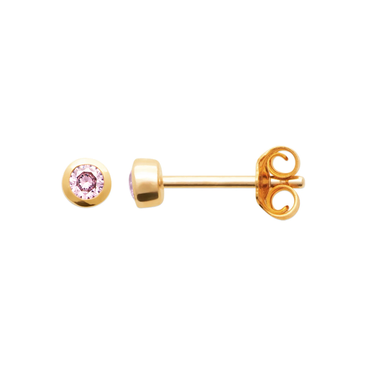Boucles d’oreilles puces pierre ronde rose sertie clos en plaqué or
