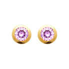 Boucles d’oreilles puces pierre ronde rose sertie clos en plaqué or
