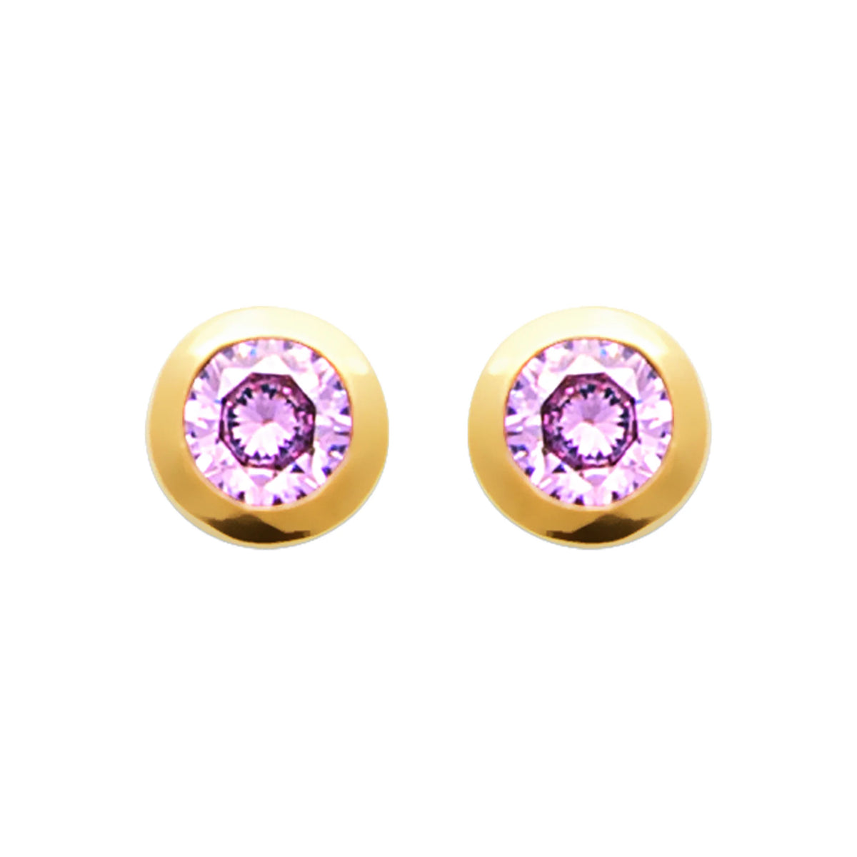 Boucles d’oreilles puces pierre ronde rose sertie clos en plaqué or