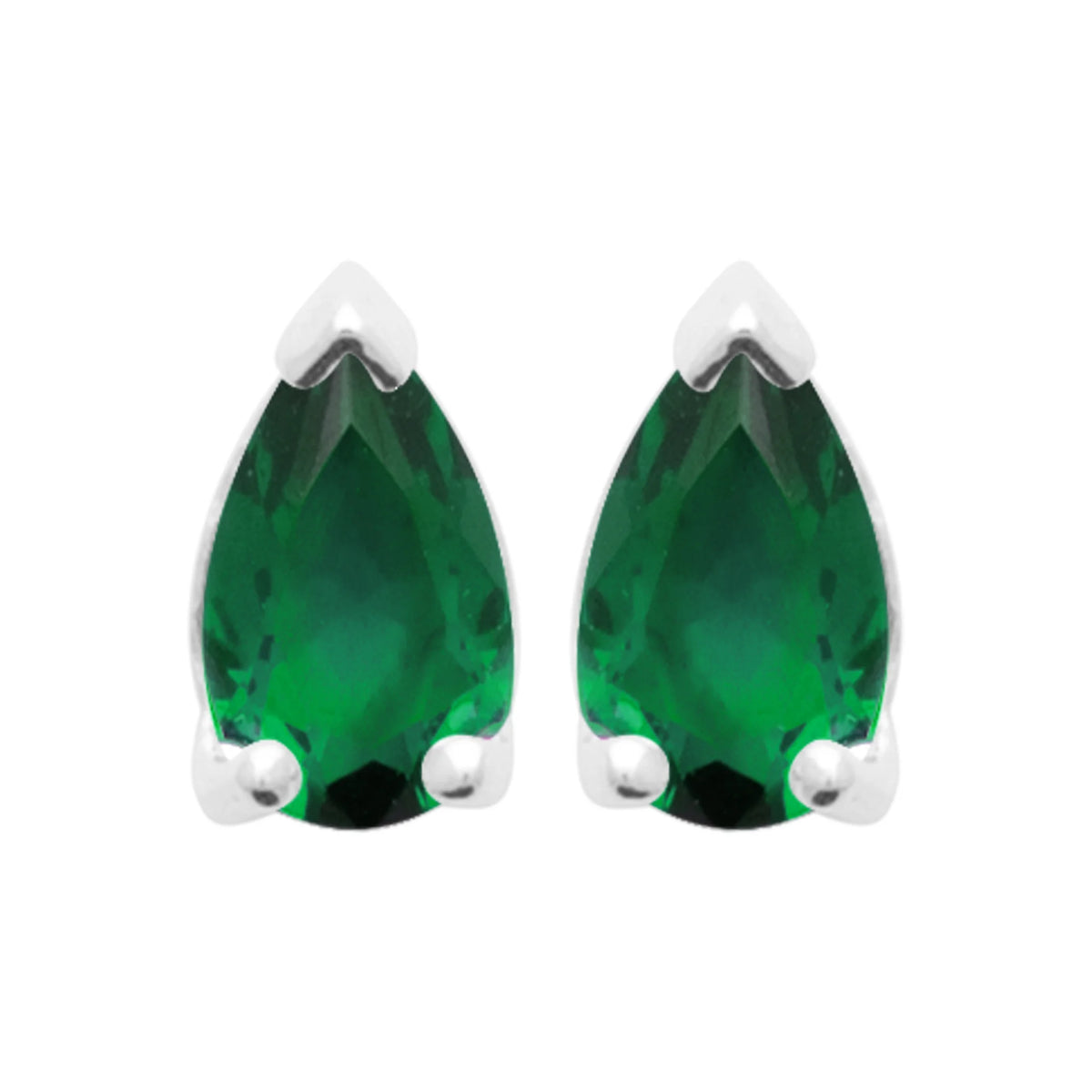 Boucles d’oreilles puces pierre verte taille poire en argent 925, vue de face