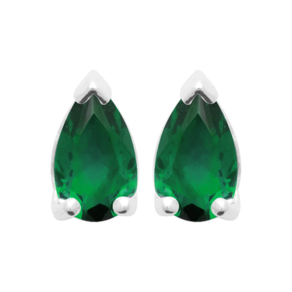 Boucles d’oreilles puces pierre verte taille poire en argent 925, vue de face