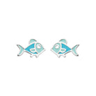 Boucles d’oreilles puces poisson bleu enfant en argent 925 rhodié