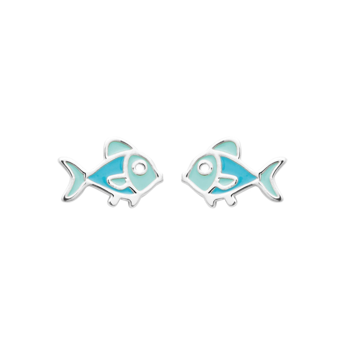 Boucles d’oreilles puces poisson bleu enfant en argent 925 rhodié