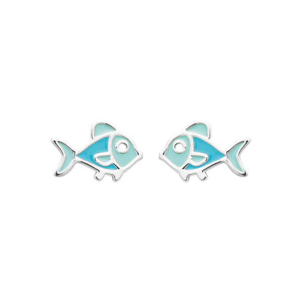 Boucles d’oreilles puces poisson bleu enfant en argent 925 rhodié
