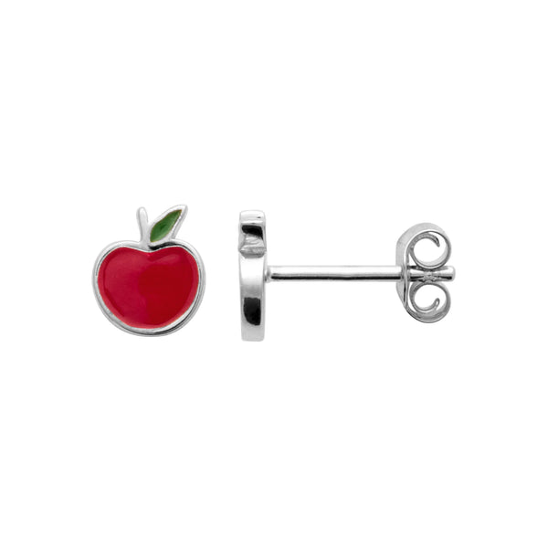 Boucles d’oreilles puces pomme rouge enfant en argent 925 rhodié, autre vue