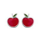 Boucles d’oreilles puces pomme rouge enfant en argent 925 rhodié
