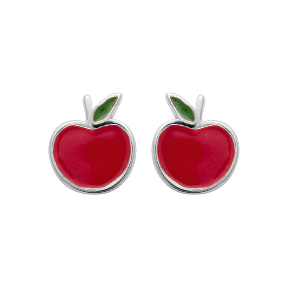 Boucles d’oreilles puces pomme rouge enfant en argent 925 rhodié