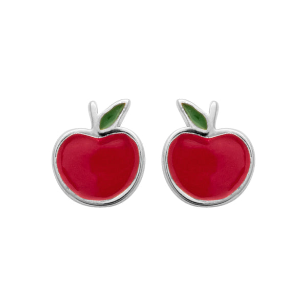 Boucles d’oreilles puces pomme rouge enfant en argent 925 rhodié