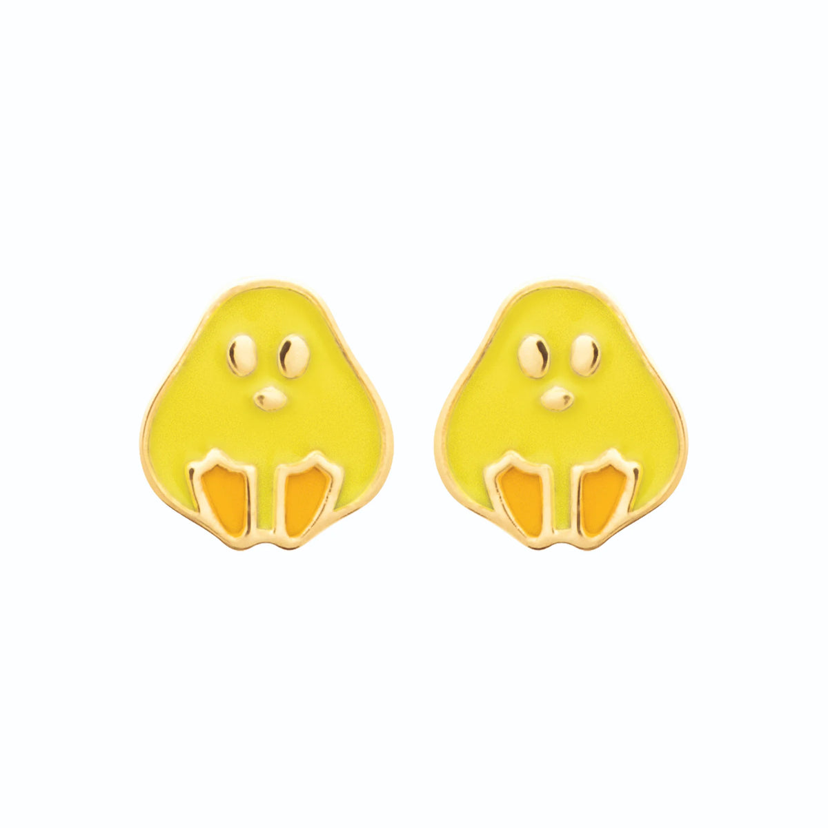Boucles d’oreilles puces poussin jaune enfant en plaqué or