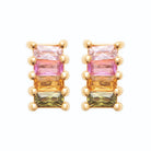 Boucles d’oreilles puces rectangle de pierres baguettes pastel en plaqué or