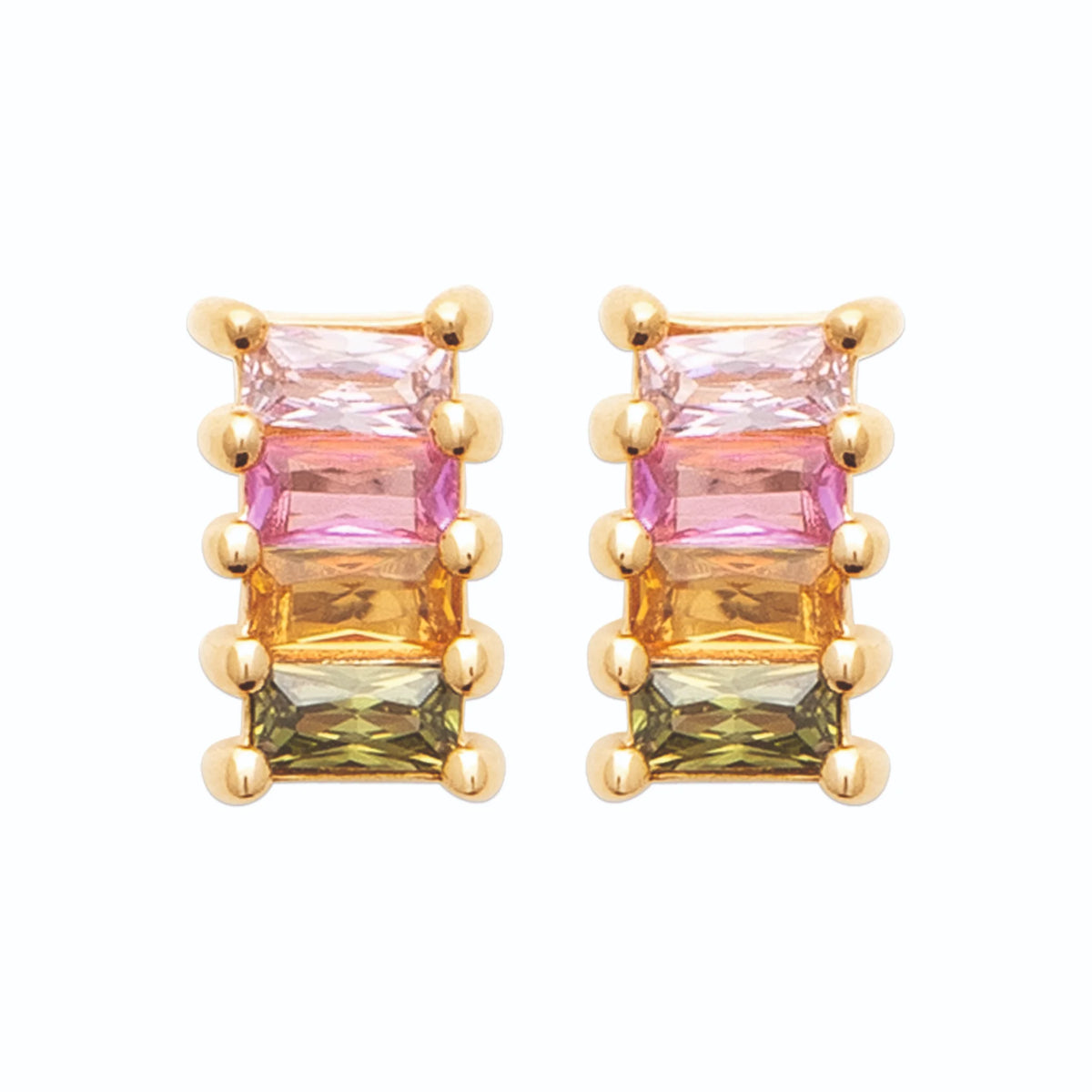 Boucles d’oreilles puces rectangle de pierres baguettes pastel en plaqué or