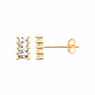 Boucles d’oreilles puces rectangle de zircons baguettes en plaqué or