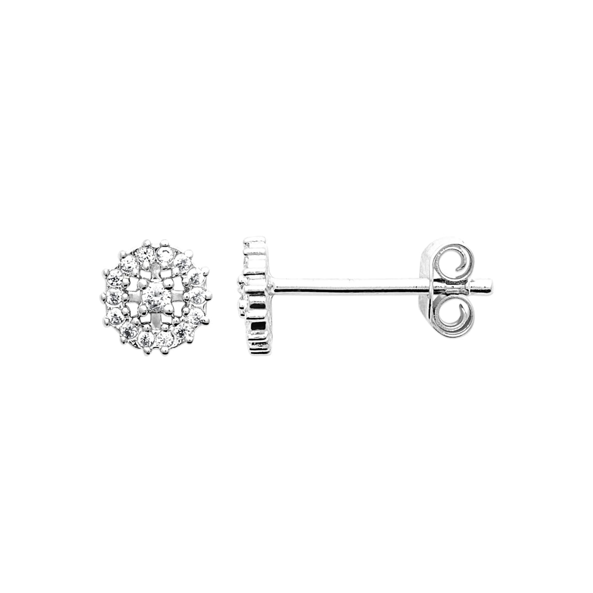 Boucles d’oreilles puces rosace de zircons en argent 925 rhodié