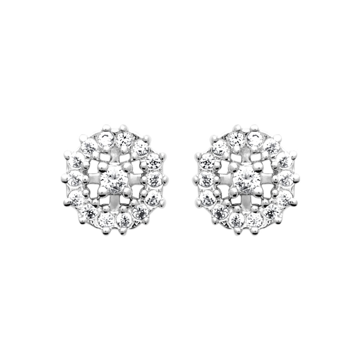 Boucles d’oreilles puces rosace de zircons en argent 925 rhodié