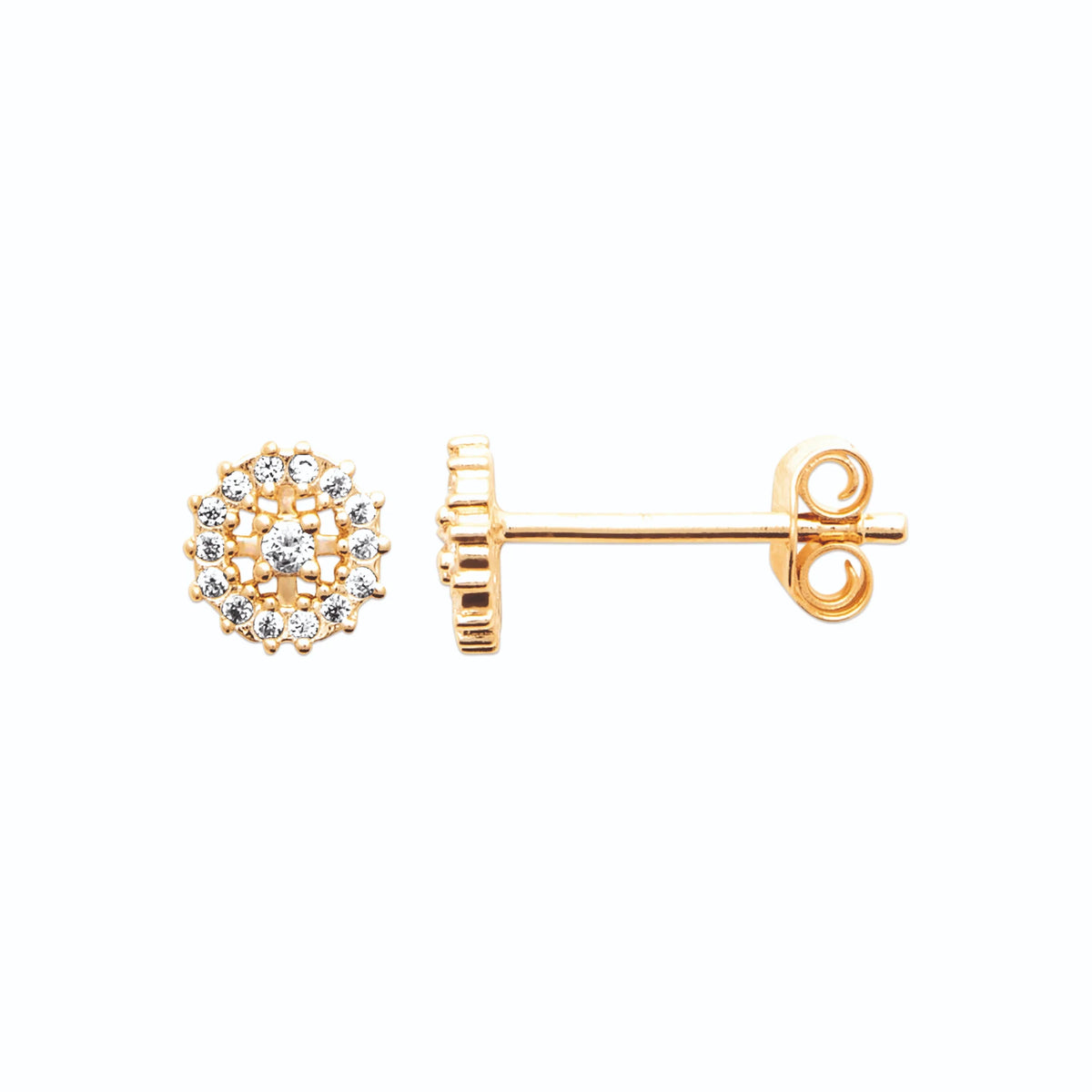 Boucles d’oreilles puces rosace de zircons en plaqué or