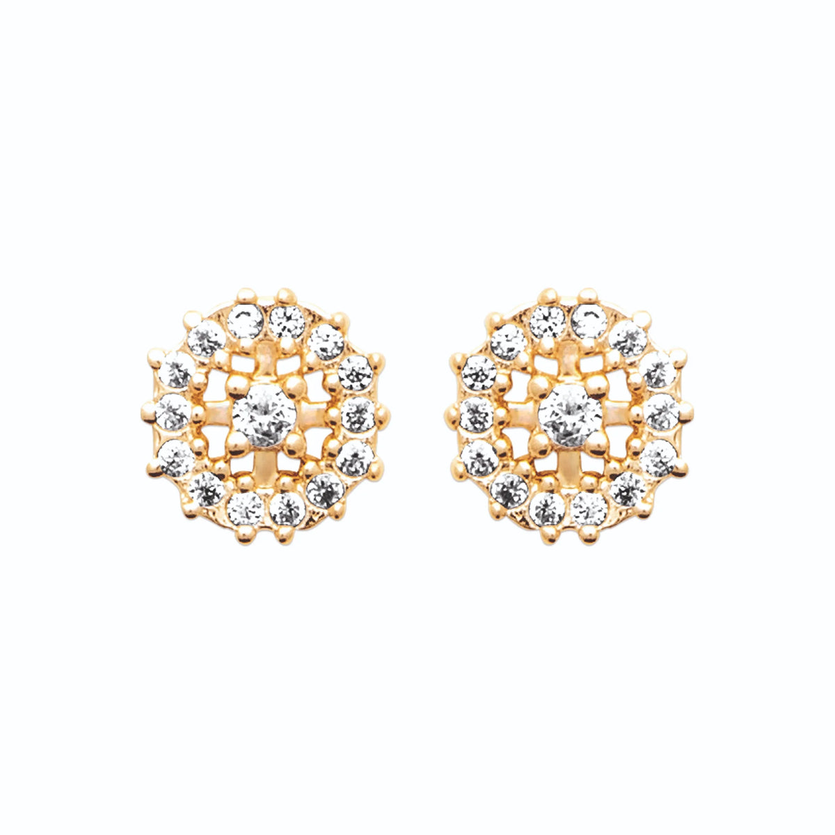 Boucles d’oreilles puces rosace de zircons en plaqué or
