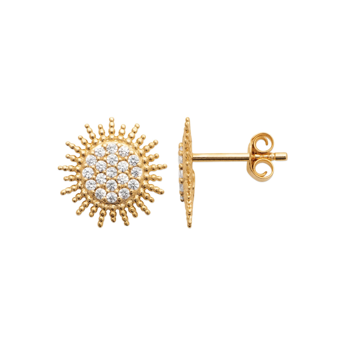Boucles d’oreilles puces soleil centre pavé de zircons en plaqué or