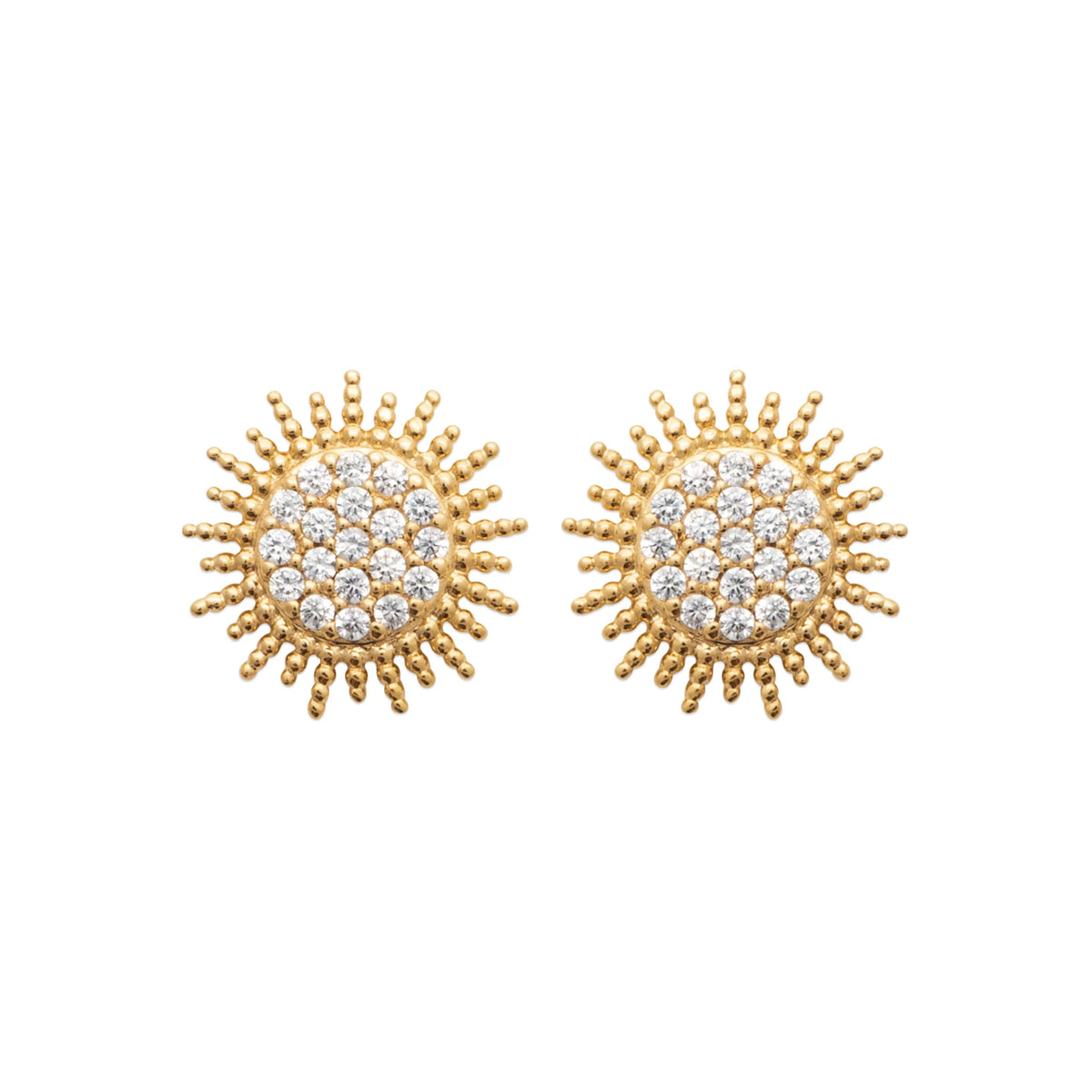 Boucles d’oreilles puces soleil centre pavé de zircons en plaqué or
