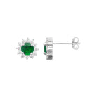 Boucles d’oreilles puces soleil pierre verte et zircons en argent 925, vue de profil