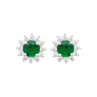 Boucles d’oreilles puces soleil pierre verte et zircons en argent 925, vue de face