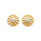 Boucles d’oreilles puces soleil plissé et pierre centrale en plaqué or