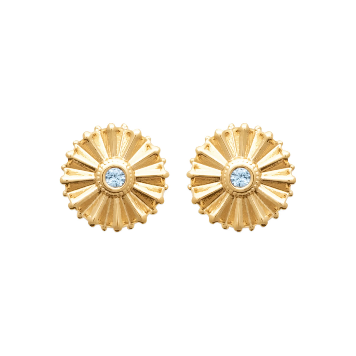 Boucles d’oreilles puces soleil plissé et pierre centrale en plaqué or