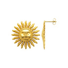 Boucles d’oreilles puces soleil à visage ciselé en acier PVD doré