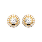 Boucles d’oreilles puces solitaire entouré d’un halo de zircons en plaqué or