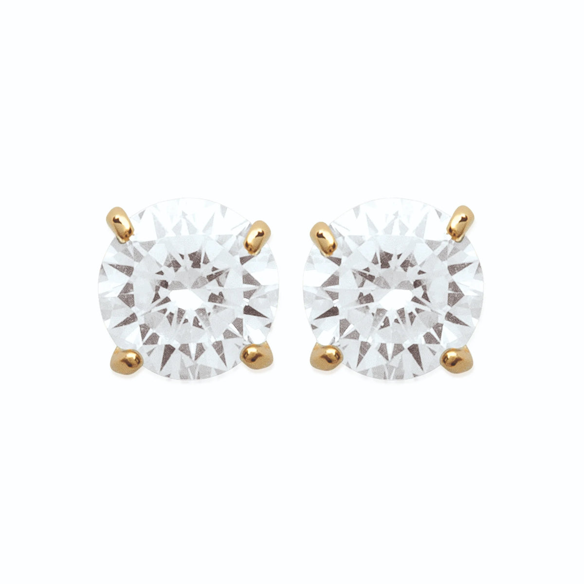 Boucles d’oreilles puces solitaire zircon quatre griffes en plaqué or