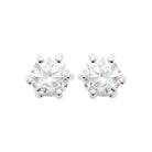 Boucles d’oreilles puces solitaire zircon six griffes grand modèle en argent 925, vue de face