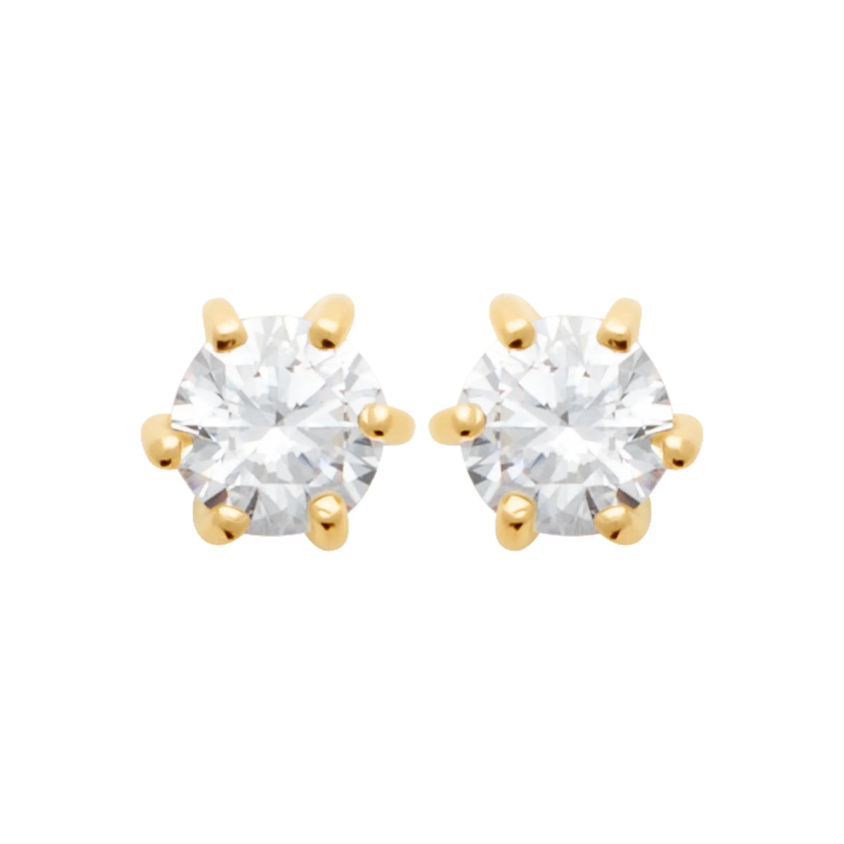 Boucles d’oreilles puces solitaire zircon six griffes grand modèle en plaqué or