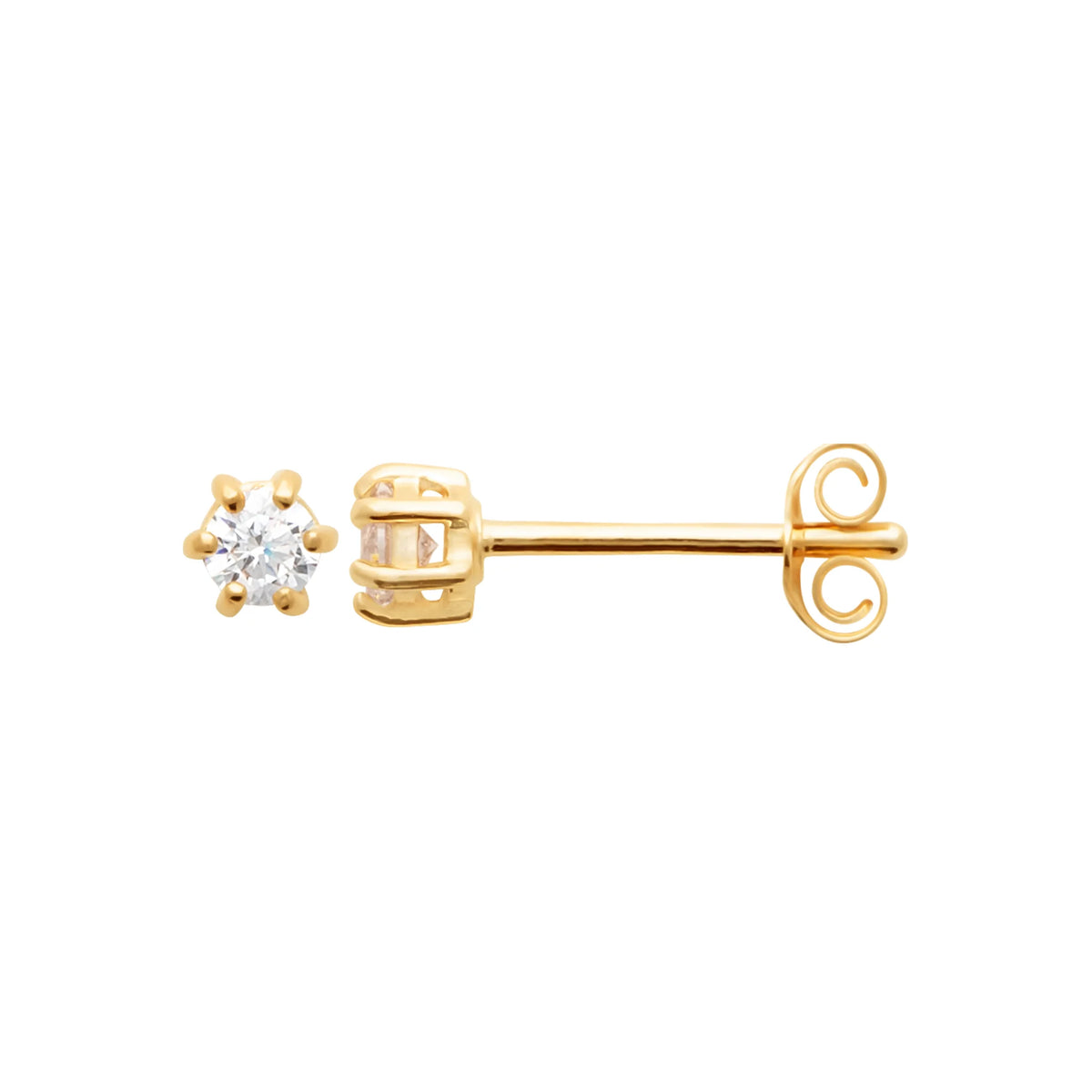 Boucles d’oreilles puces solitaire zircon six griffes en plaqué or