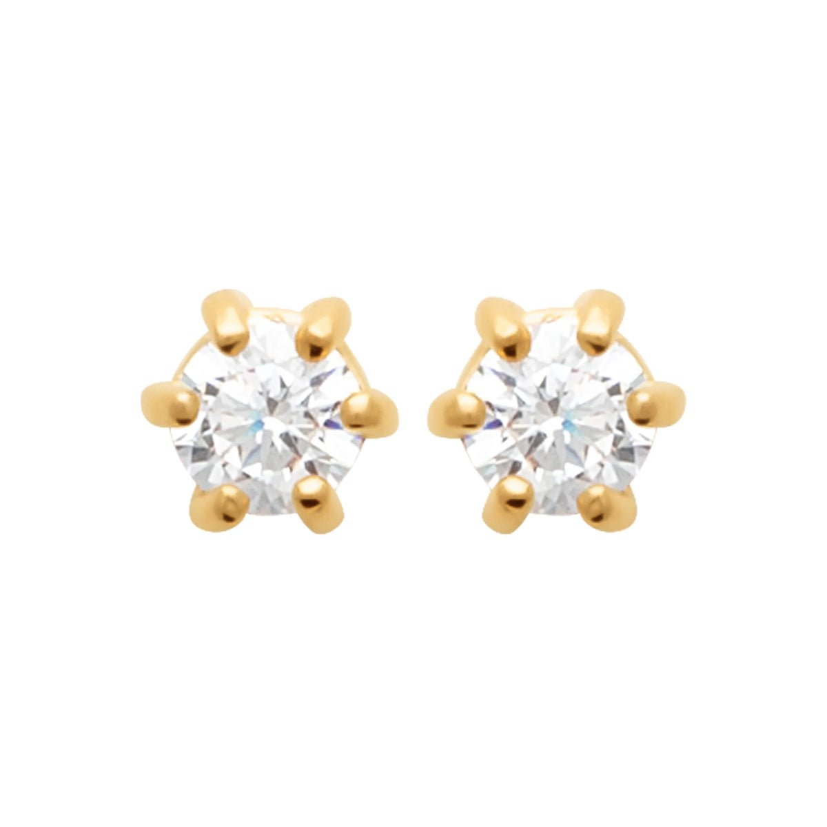 Boucles d’oreilles puces solitaire zircon six griffes en plaqué or